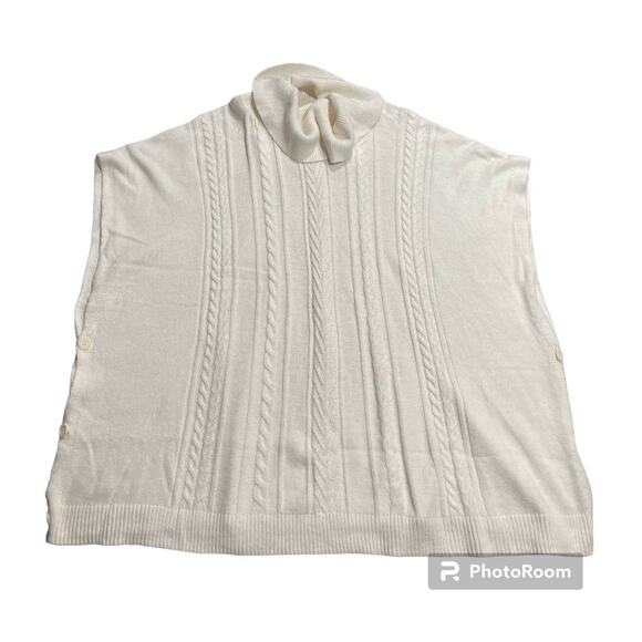 Talbots Cowl Neck Poncho Sweater Womens Size L / XL Cable Knit Sleeveless White - Picture 1 of 8
